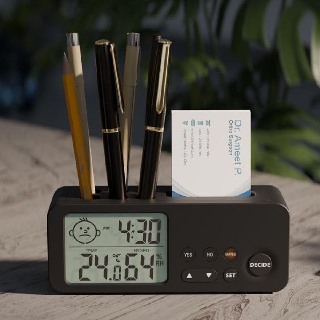Decision Making Digital Clock with Pen Stand & Card Holder
